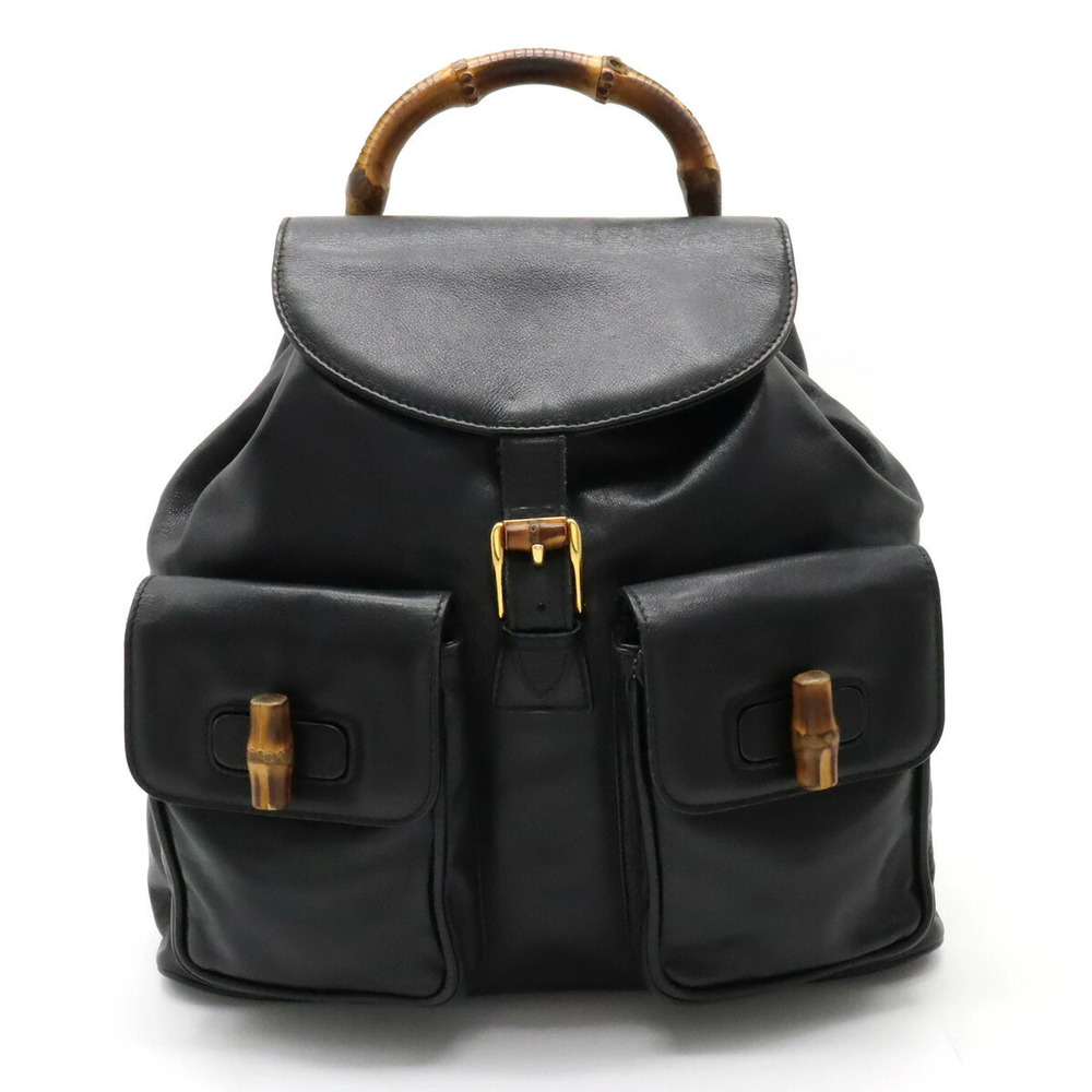 Gucci Bamboo Backpack Rucksack Daybag Leather Black